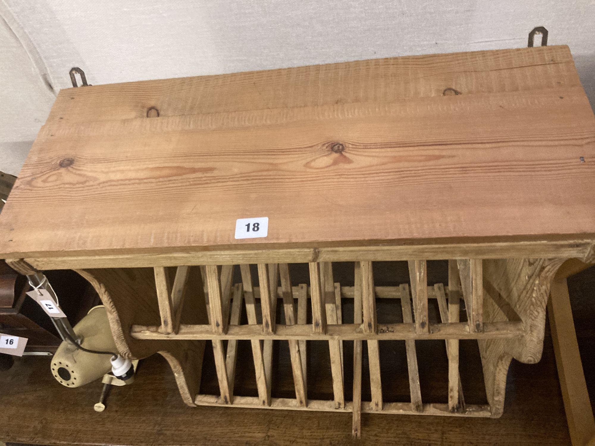 A Victorian and later pine plate rack, width 60cm depth 25cm height 59cm